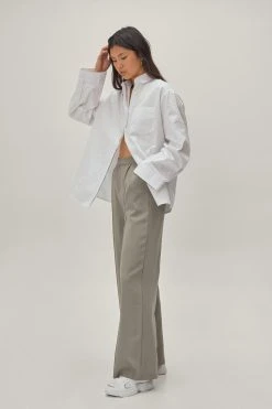 Pintuck Detailed Wide Leg Tailored Pants