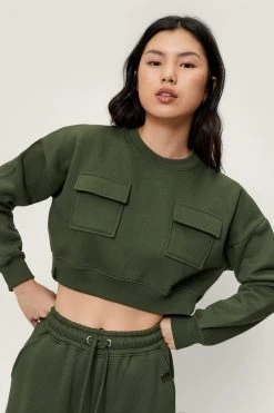 Tab Detail Utility Sweatshirt And Sweatpants Set