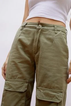 Twill Slim Leg Mid Rise Cargo Pants
