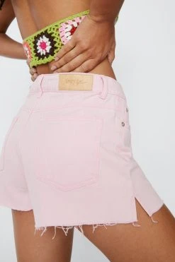Raw Hem Split Side Denim Cheeky Short