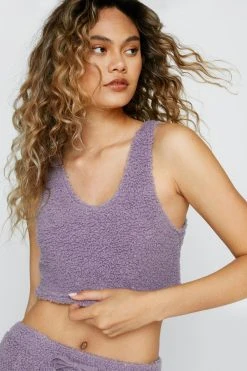 Borg Cropped Tank Top And Shorts Set