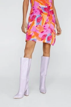 Faux Croc Block Heel Knee High Boots