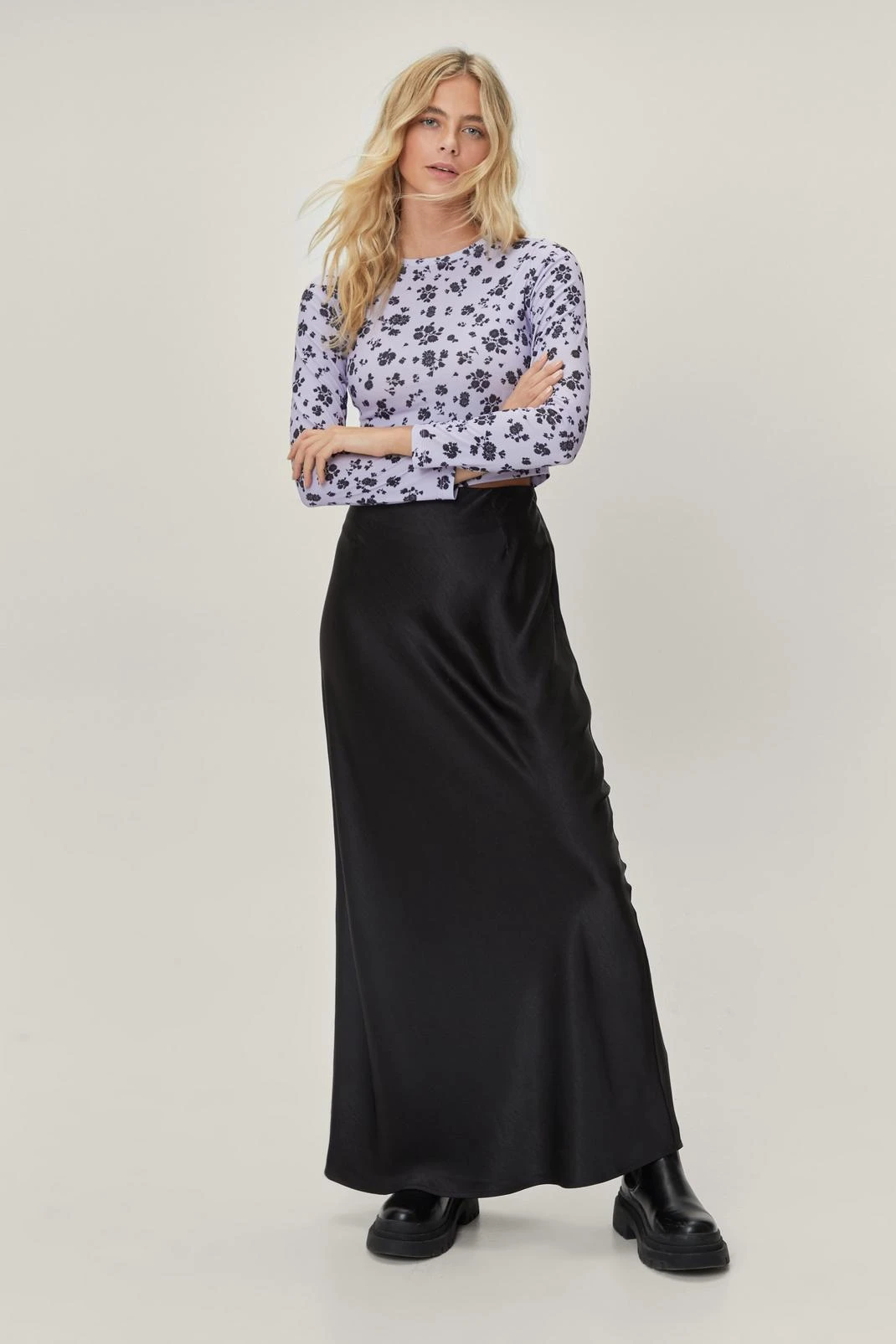 Floral Print Long Sleeve Cropped Top