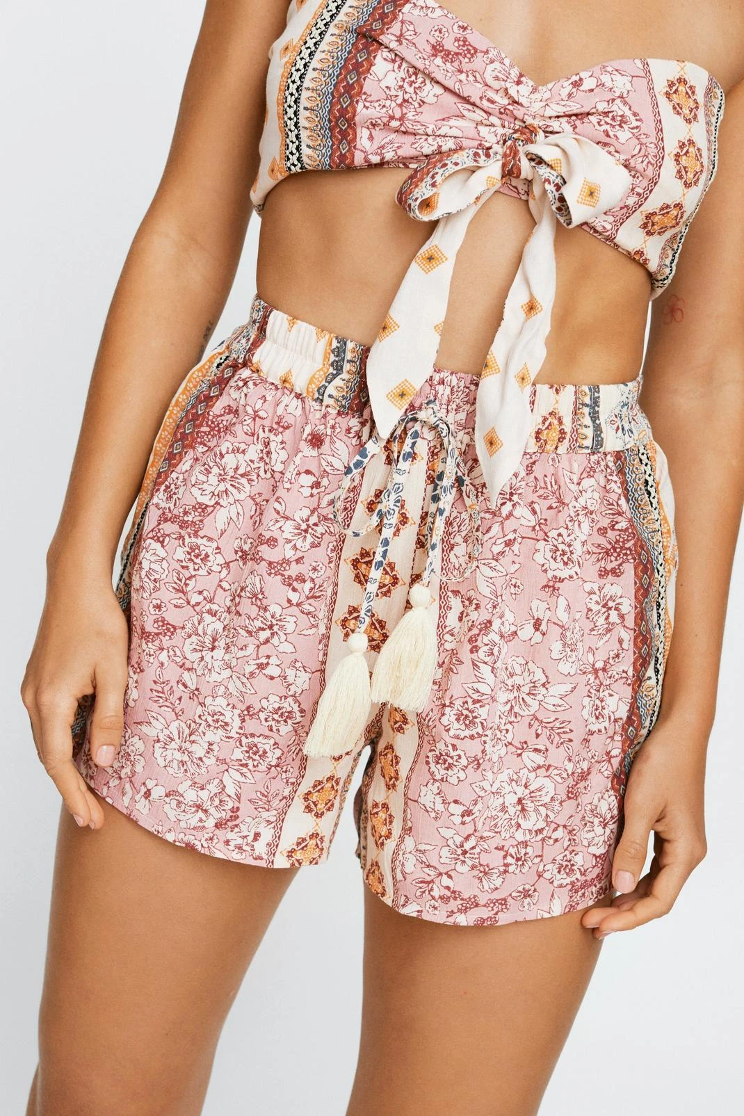 Crinkle Tile Print Cover Up Shorts - Image 2