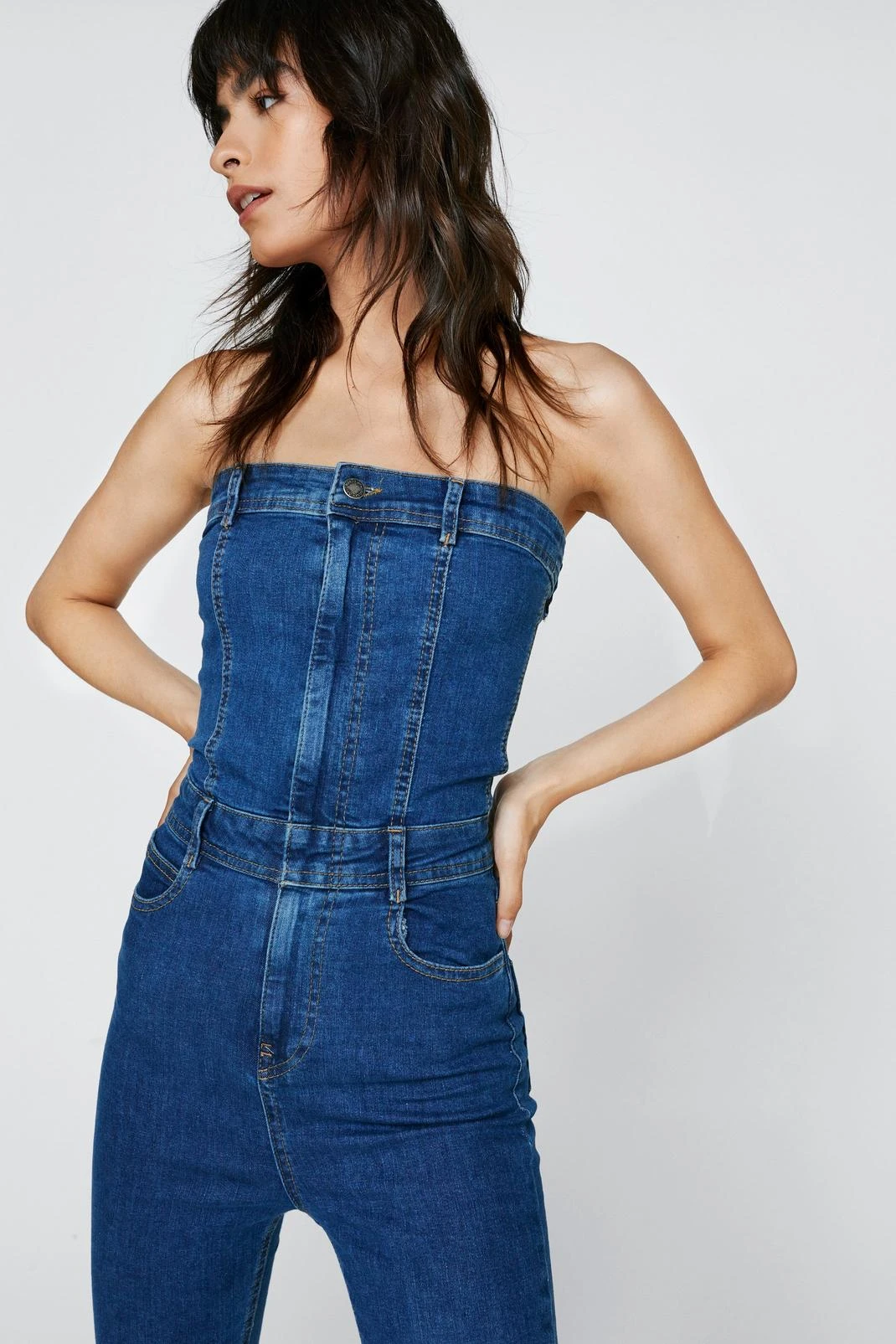 Bandeau Bodycon Denim Jumpsuit - Image 2