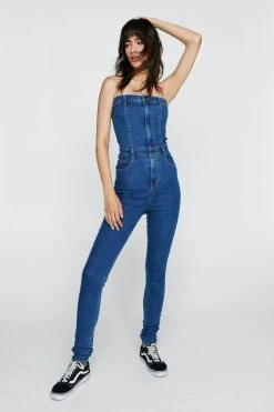 Bandeau Bodycon Denim Jumpsuit