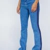Metallic Stripe Side Seam Detail Denim Flare