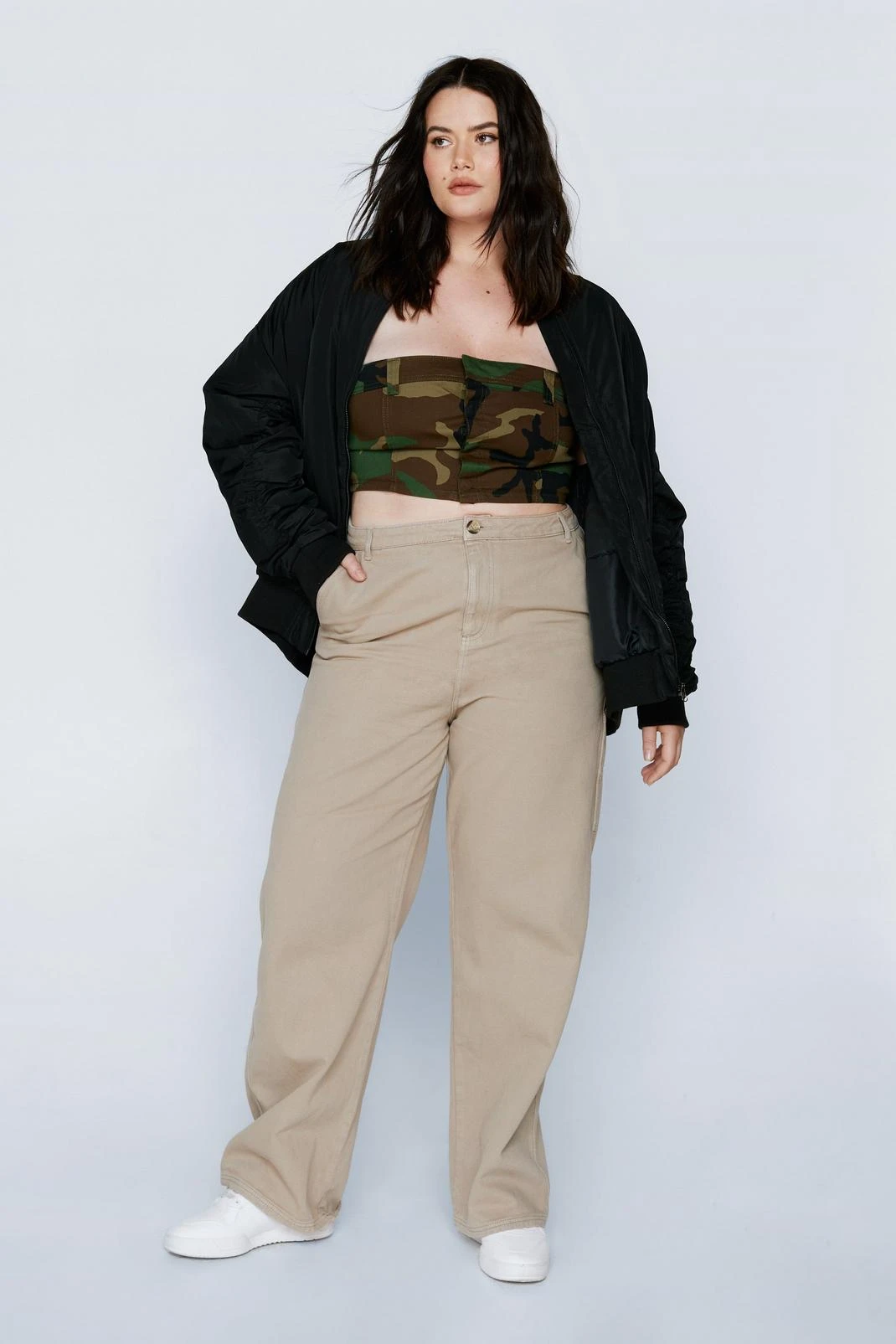 Plus Size Twill Foldover Waist Straight Leg Cargo Pants - Image 7