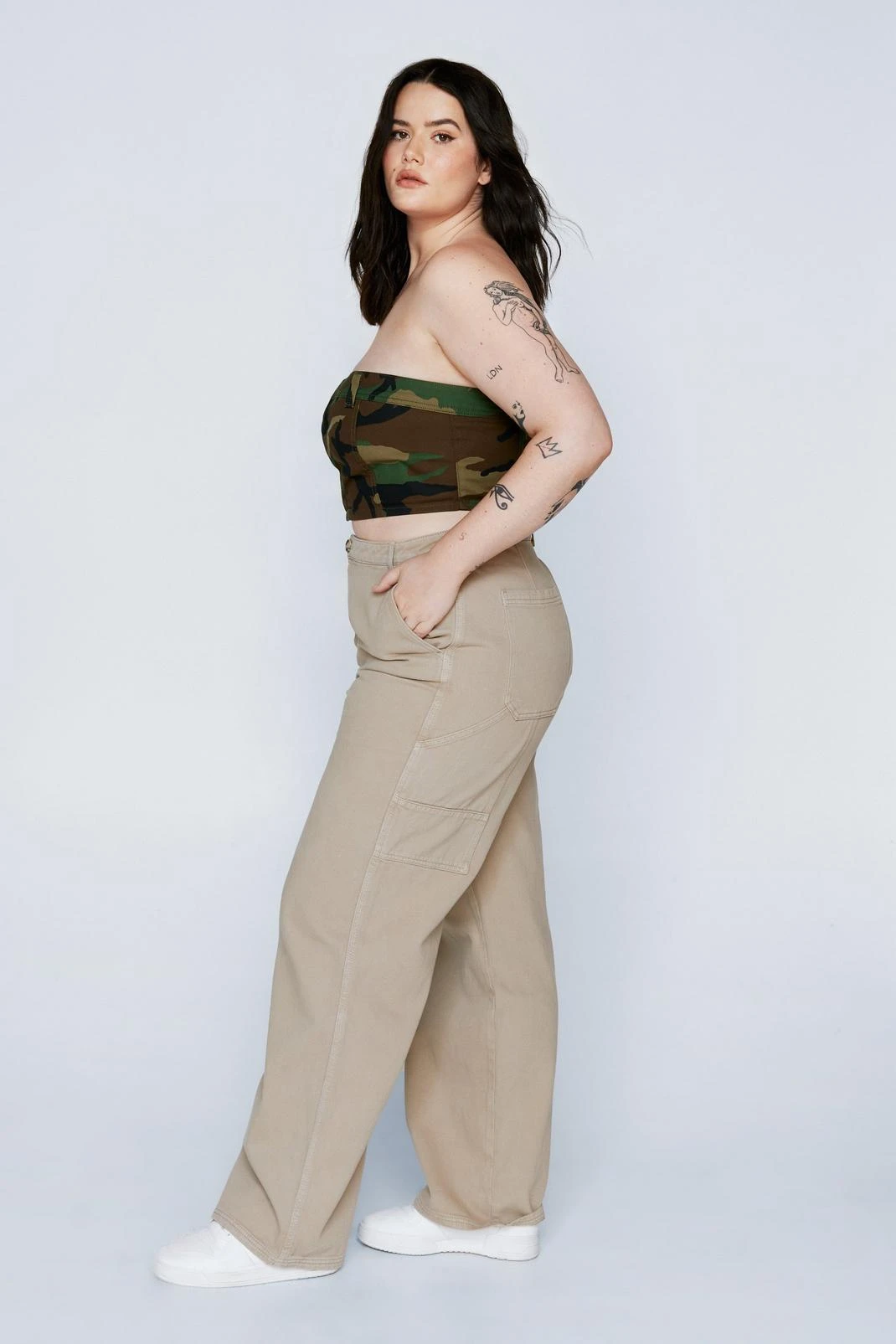 Plus Size Twill Foldover Waist Straight Leg Cargo Pants - Image 4