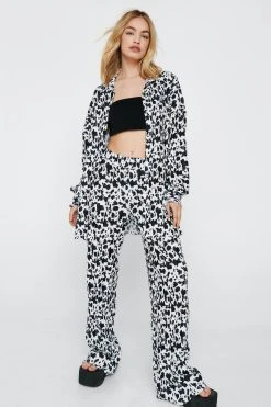 Plisse Cow Print Oversized Shirt