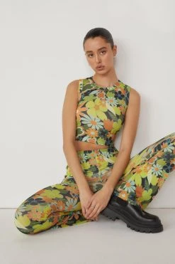 70's Floral Mesh Flared Pants