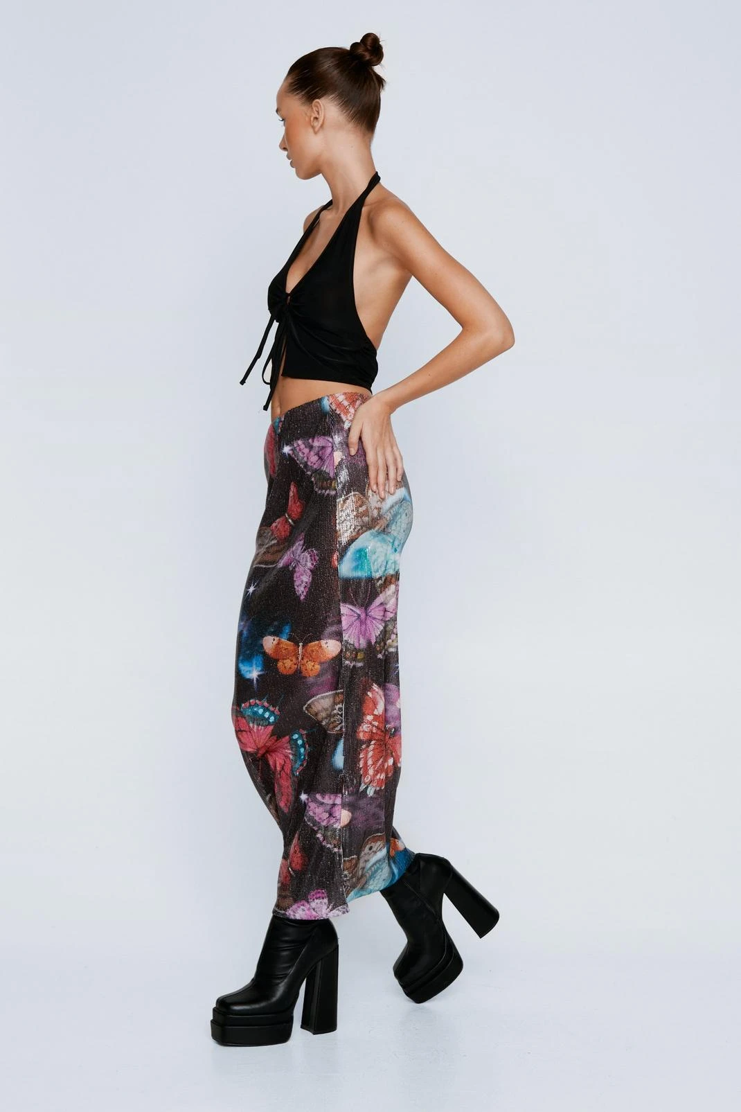 Butterfly Printed Sequin Maxi Skirt - Image 2