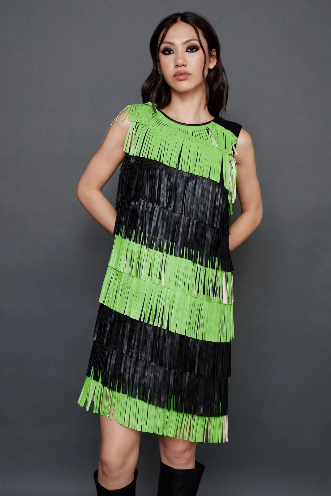 Faux Leather Fringed Mini Dress - Image 2