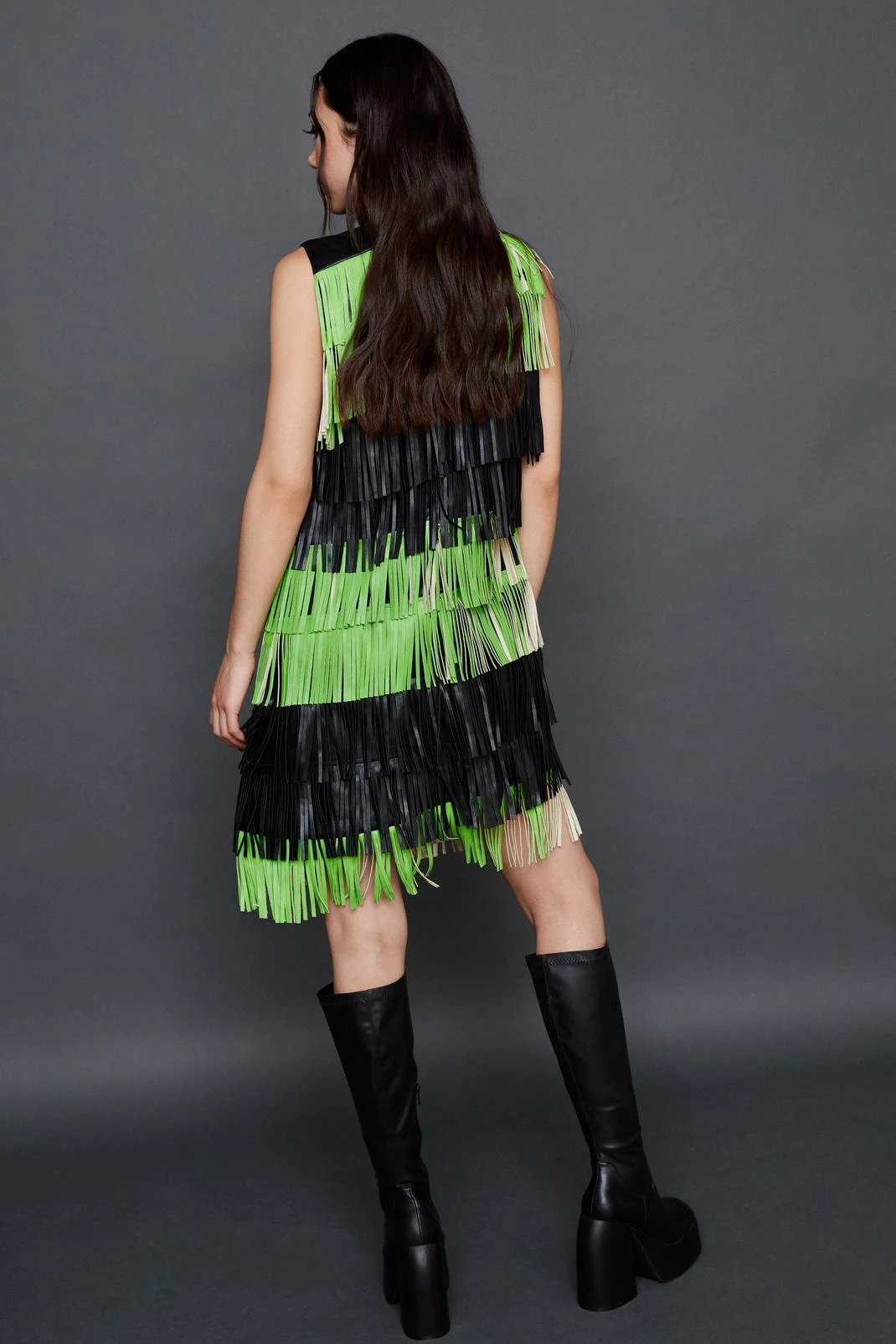 Faux Leather Fringed Mini Dress - Image 3