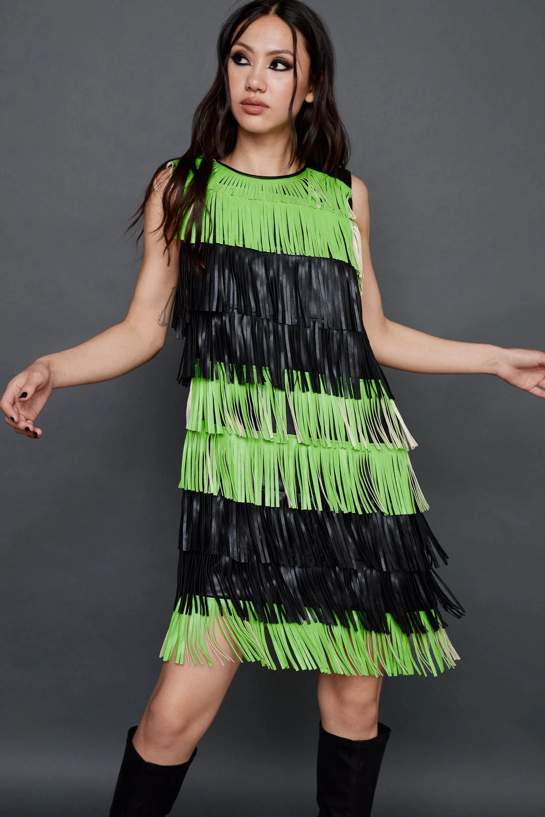 Faux Leather Fringed Mini Dress - Image 4