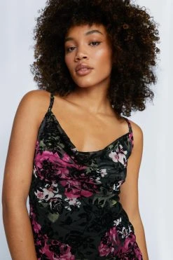 Flocked Mesh Cowl Neck Dress