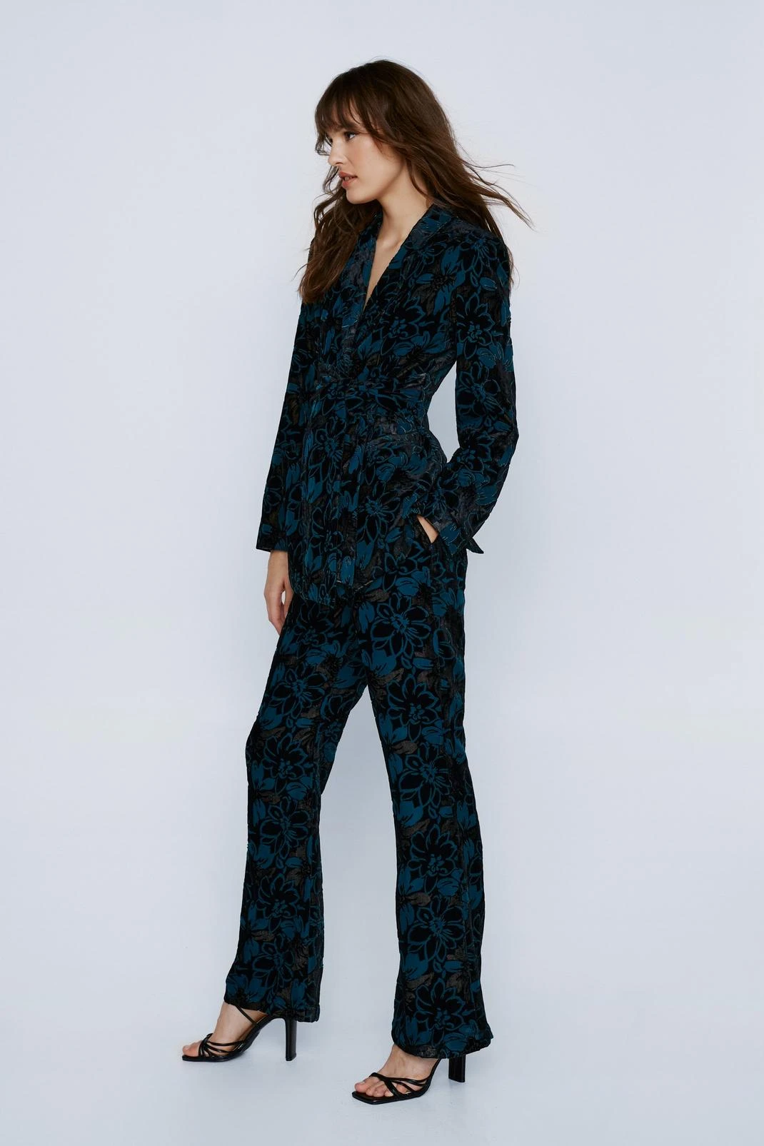 Floral Devore Tailored Wide Leg Pants