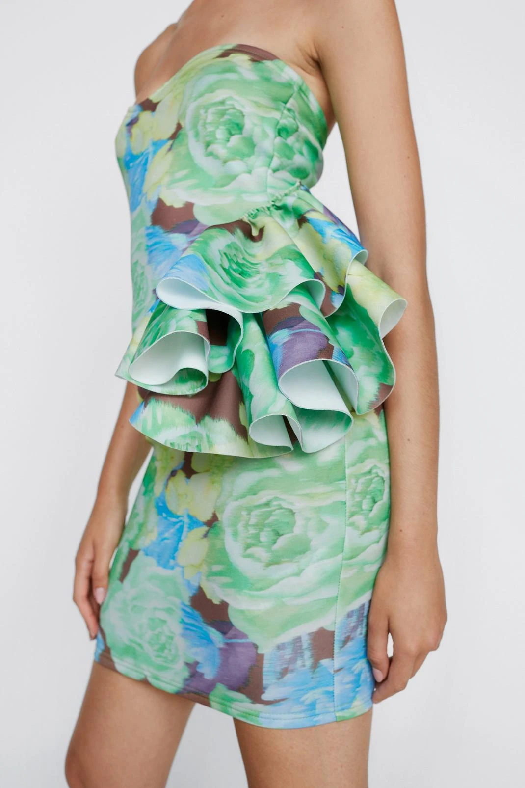 Floral Print Structured Ruffle Mini Dress - Image 2