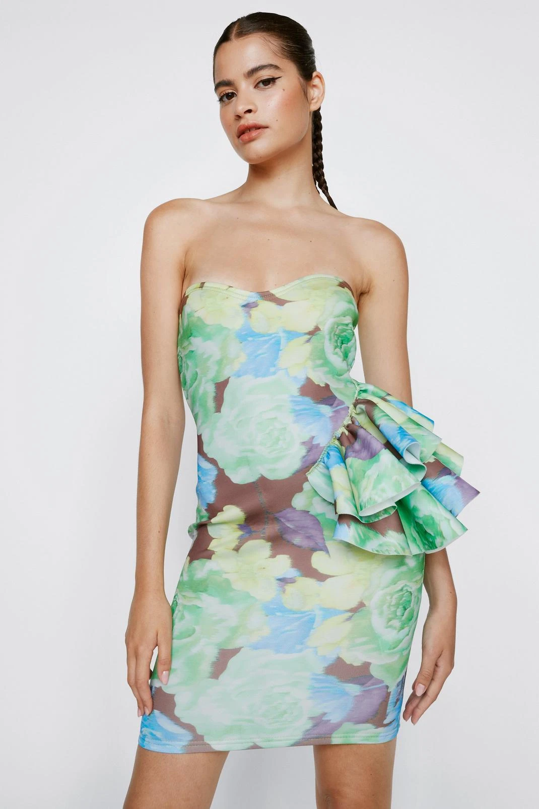 Floral Print Structured Ruffle Mini Dress - Image 4