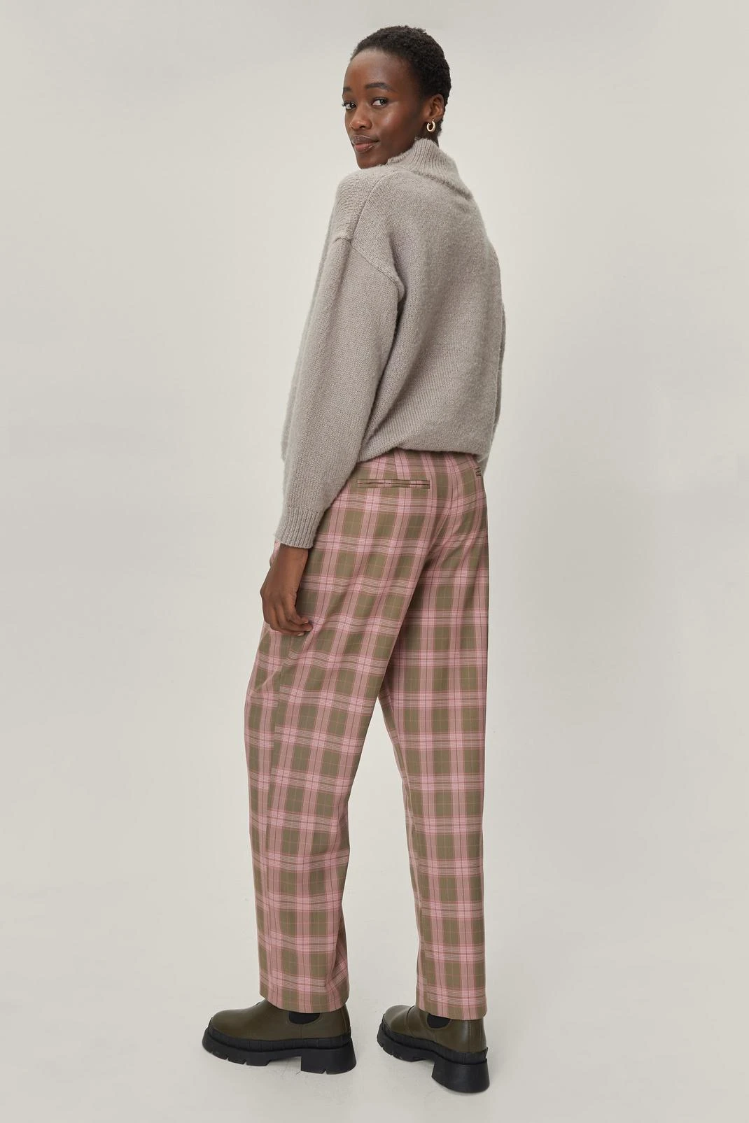High Waisted Wide Leg Check Print Pants - Image 3