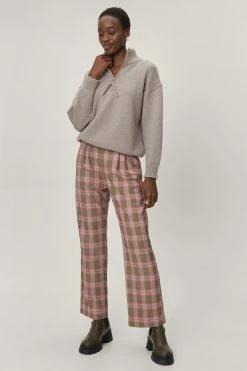 High Waisted Wide Leg Check Print Pants