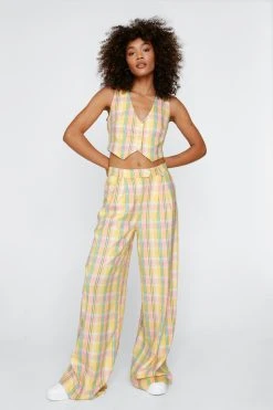 Low Rise Check Tailored Pants