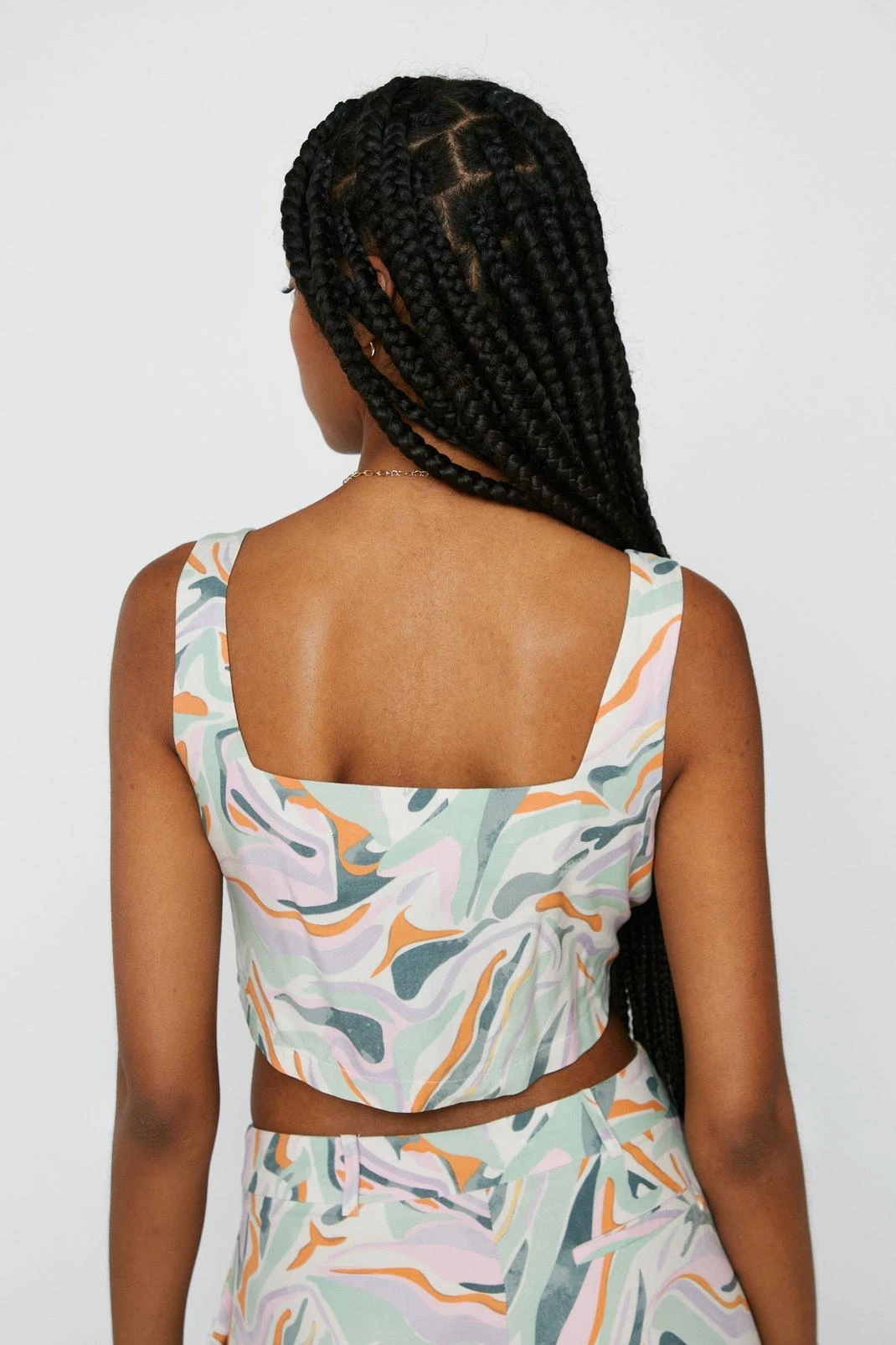 Marble Print Button Crop Top Two Piece - Image 3