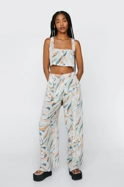 Marble Print Button Crop Top Two Piece