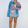 Plus Size Jazz Print Denim Oversized Jacket