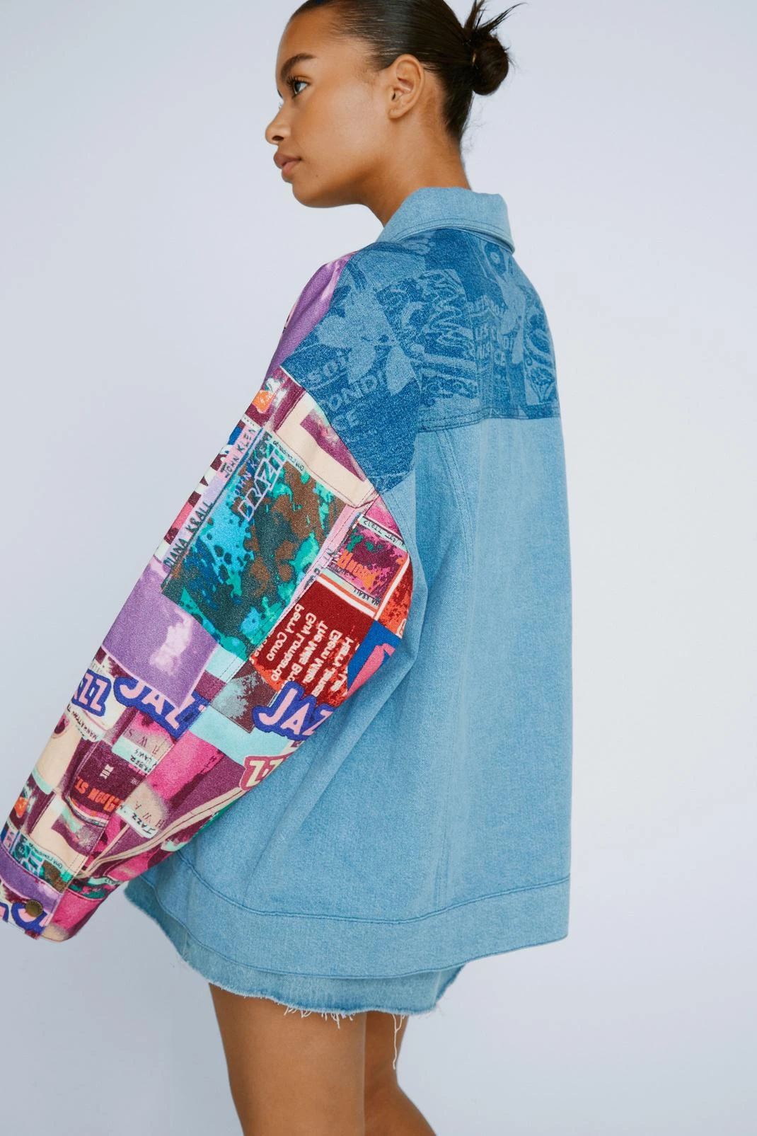 Plus Size Jazz Print Denim Oversized Jacket - Image 3