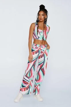 Printed Zip Up Denim Corset Top