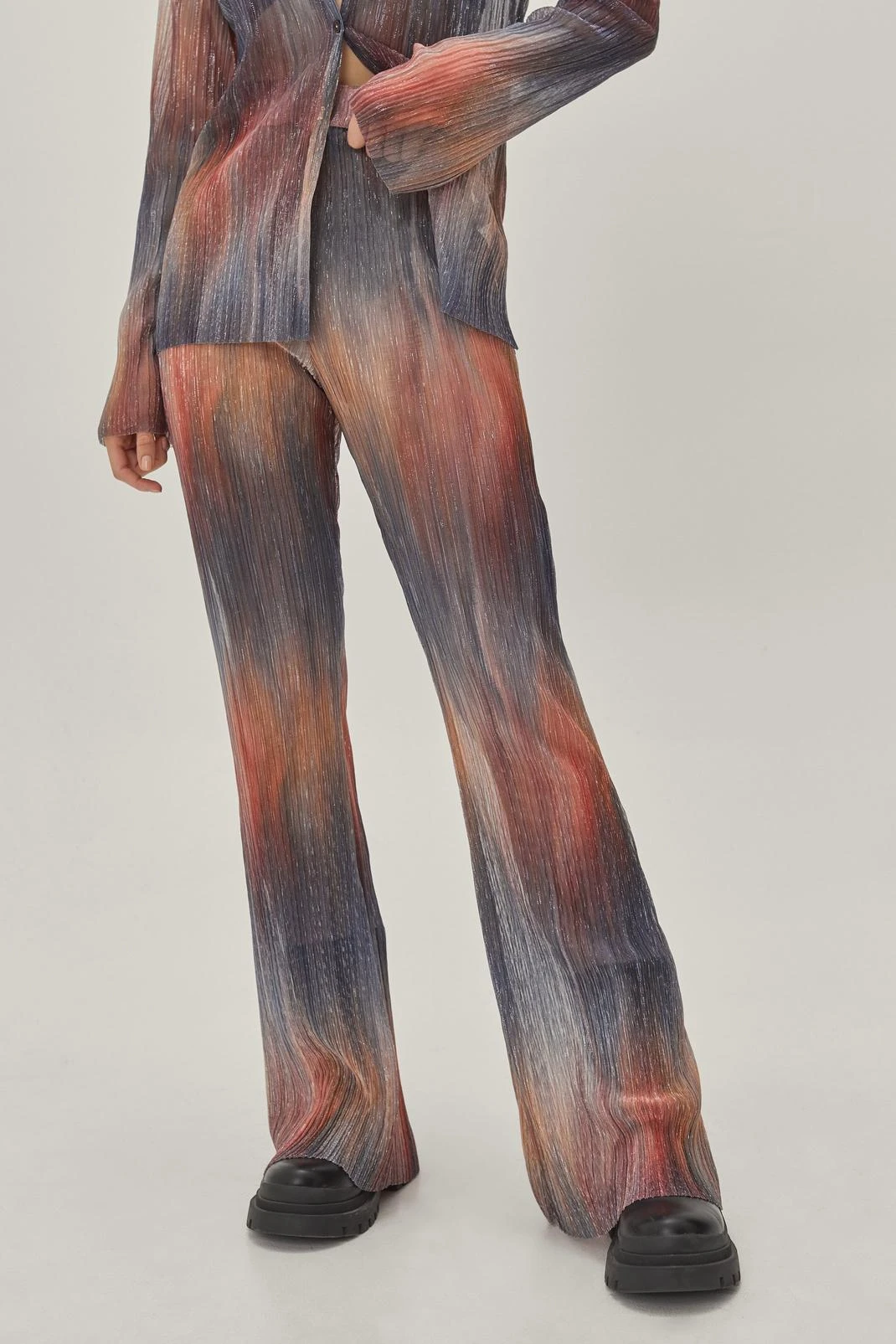 Rainbow Metallic Plisse Flare High Waist Pants - Image 2