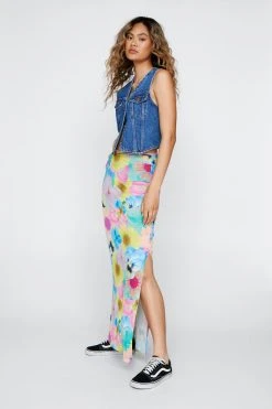 Tie Waist Floral Print Slinky Maxi Skirt