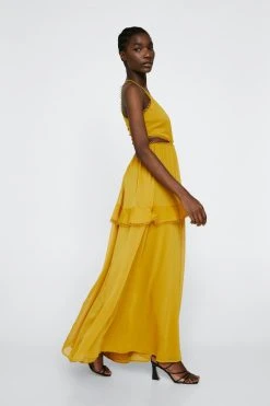Trim Detail Chiffon Maxi Dress