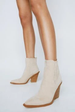 Faux Suede Western Ankle Boots
