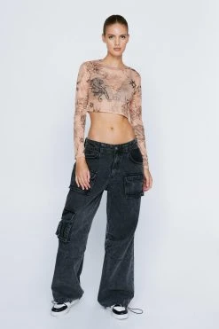 Tattoo Print Mesh Top