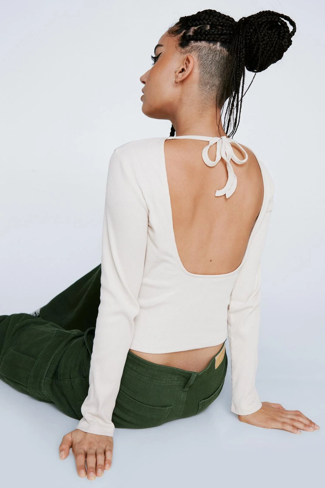 Long Sleeve Backless Tie Up Top - Image 2
