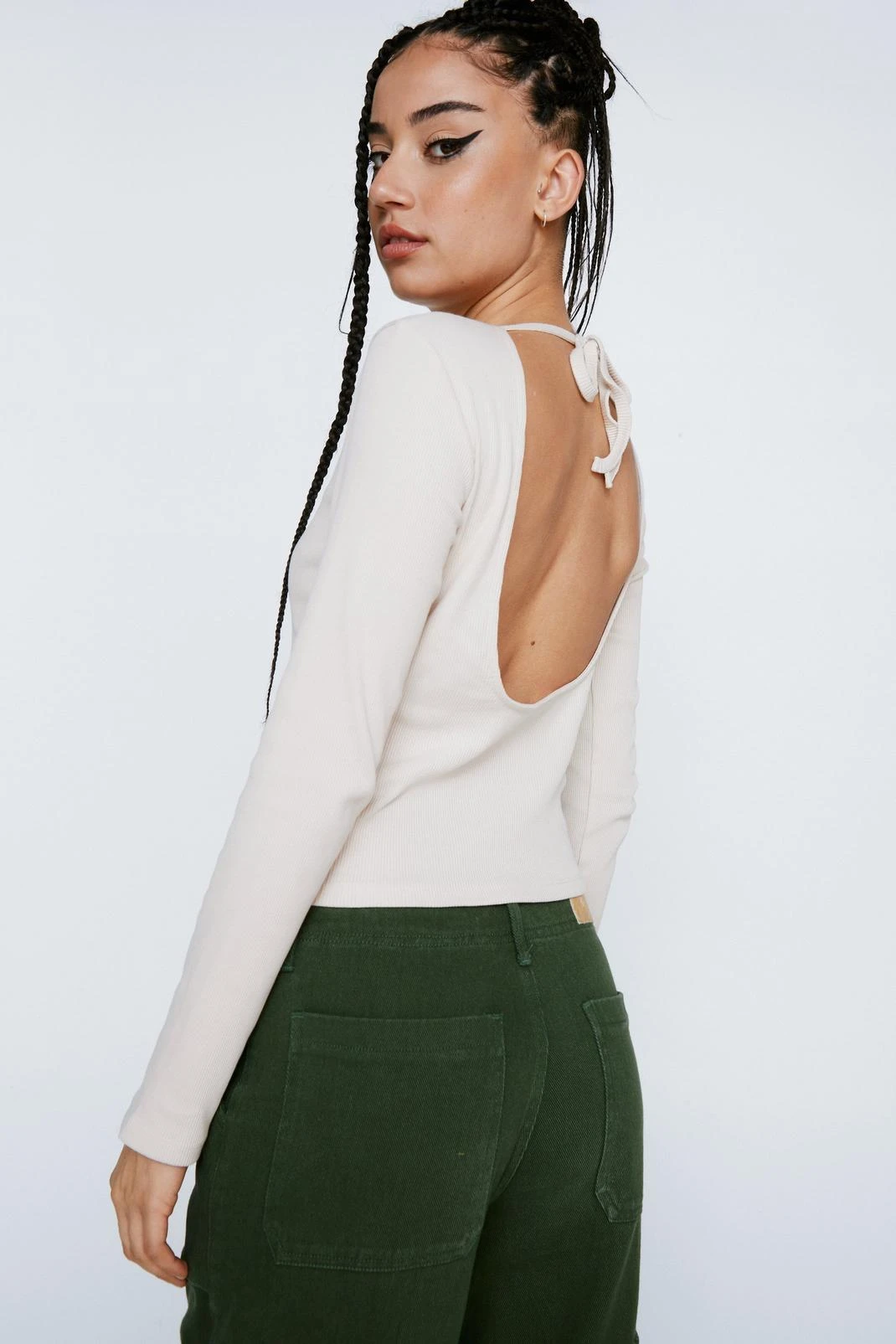 Long Sleeve Backless Tie Up Top - Image 7