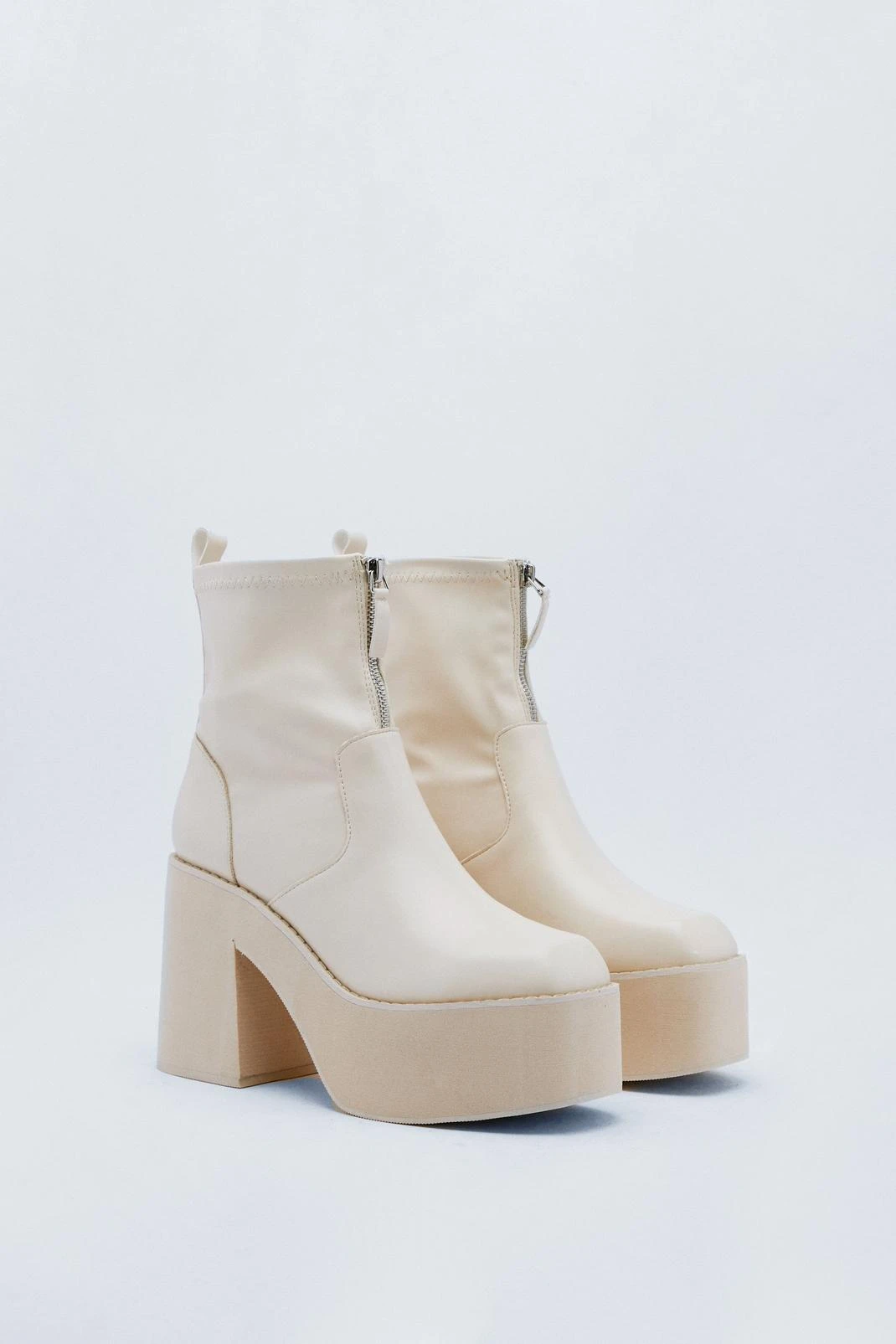 Faux Leather Zip Front Platform Ankle Boots - Image 3