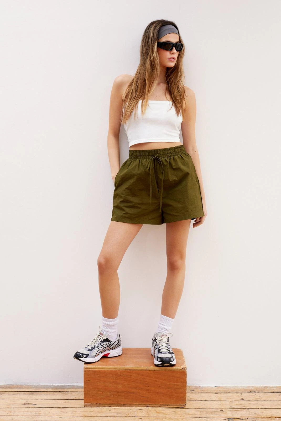 High Waisted Nylon Drawstring Waist Shorts - Image 10