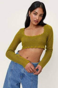 Super Crop Crochet Detail Top