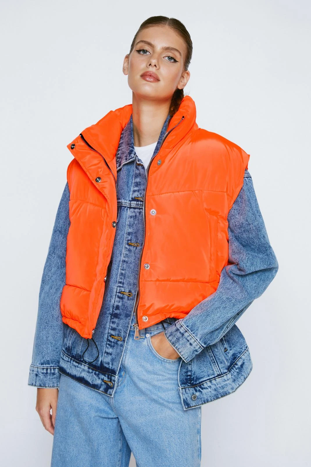 Cropped Puffer Zip Through Body Warmer - Image 10