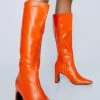 Faux Leather Knee High Heeled Boots