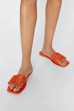 Faux Leather Woven Flat Mules
