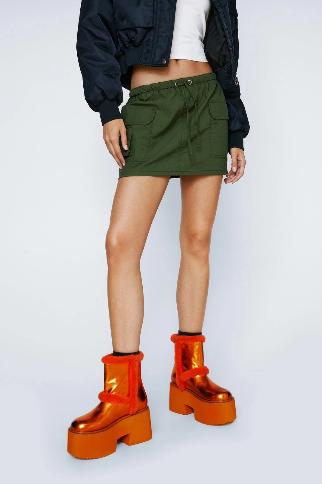 Flatform Crinkle Faux Sheep Skin Boot - Image 4