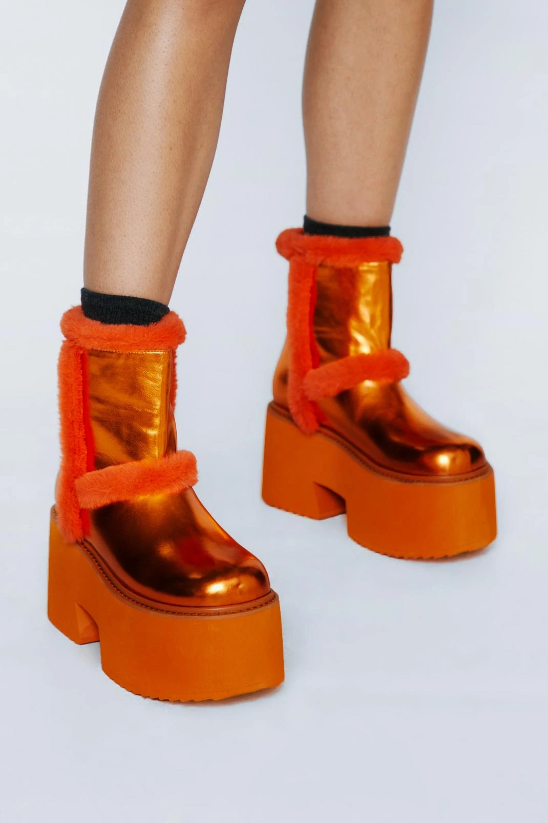 Flatform Crinkle Faux Sheep Skin Boot