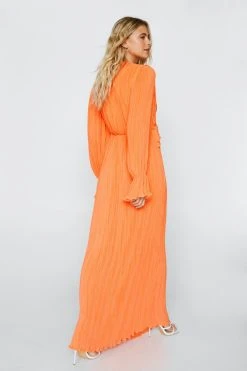 Pleated Chiffon Ruffle Maxi Dress -Nasty Gal shop womens orange pleated chiffon ruffle maxi dress 1