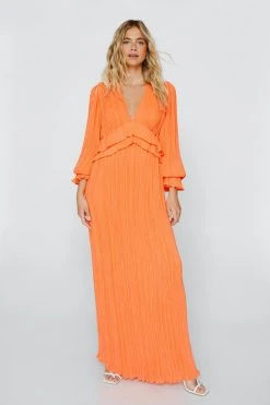 Pleated Chiffon Ruffle Maxi Dress -Nasty Gal shop womens orange pleated chiffon ruffle maxi dress 2