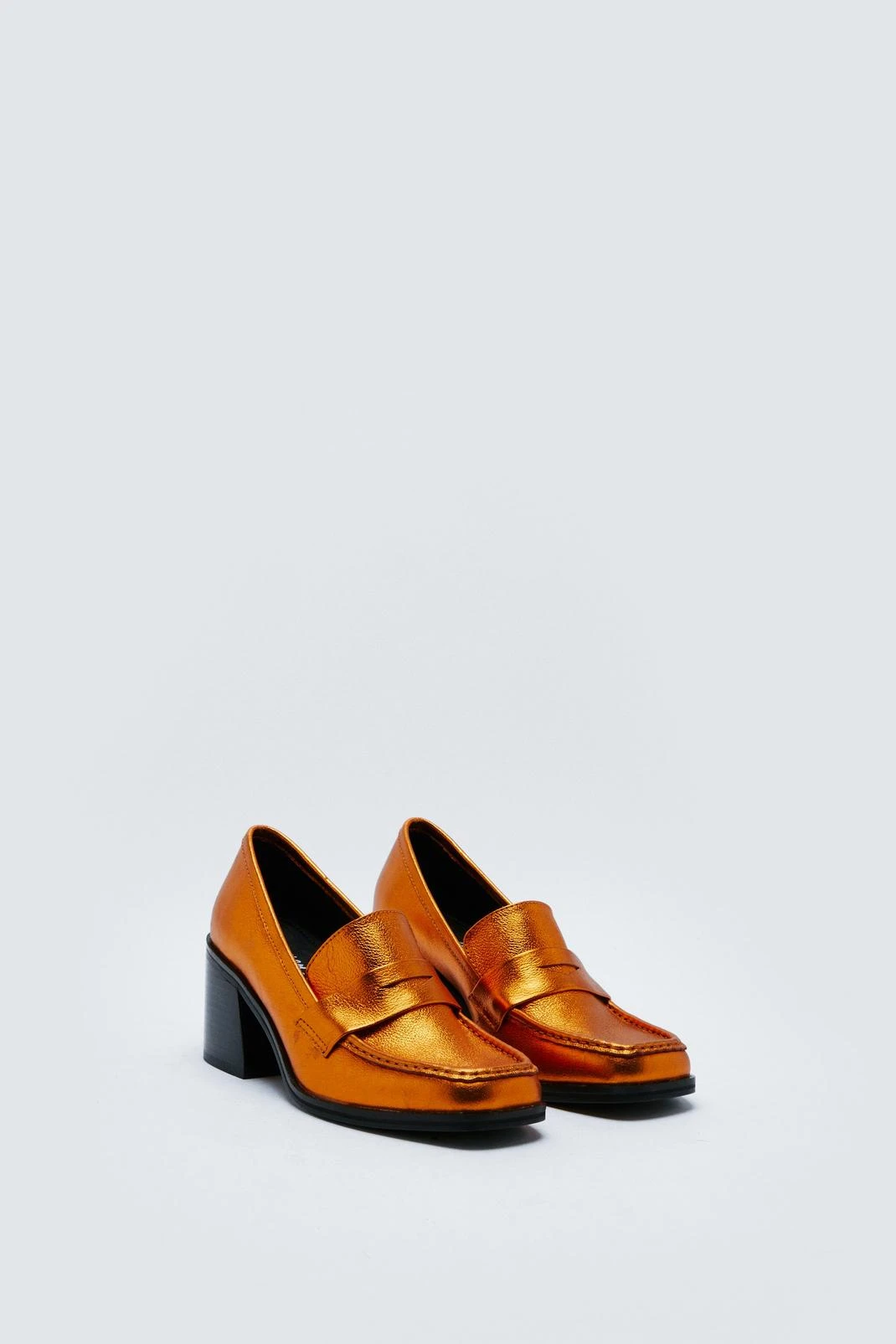 Premium Leather Metallic Heeled Loafer - Image 3