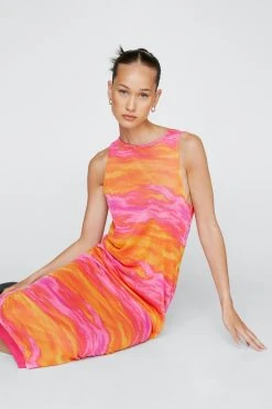 Tie Dye Mesh Sleeveless Midi Dress